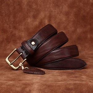 Cinturón de Cuero Retro Lavado al Agua, Estilo Vintage de Doble Cara, con Hilo de Coser de Cobre, a la Moda, para Jeans - Product Image 3