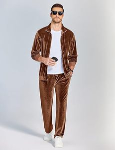 Conjunto deportivo de terciopelo para hombre de 2 piezas, chaqueta con cremallera completa y pantalones, traje de jogging de terciopelo. - Product Image 2