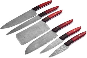 Ensemble de 6 couteaux de chef en acier Damas forgés à la main, couteaux de cuisine professionnels, forge nordique, ambidextres, durables, tranchants, pour l'extérieur - Product Image 3