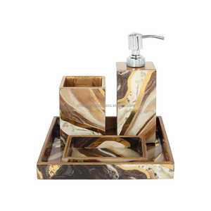 ชุดอุปกรณ์ห้องน้ำทันสมัย ลายพิมพ์เคลือบเงาสีสันสดใส ผลิตจากเรซิ่นกันน้ำ พร้อมที่ปั๊มสบู่ ที่วางแก้วน้ำ และตัวเลือกปรับแต่งได้ - Product Image 1