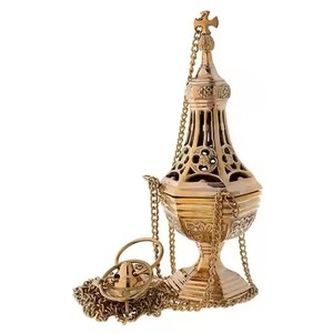 Vintage Style Brass Incense <b>Burner</b> Gold Finish Hand Made Religious Aromatherapy Diffuser Decorative Design <b>For</b> Meditation Prayer - Product Image 1