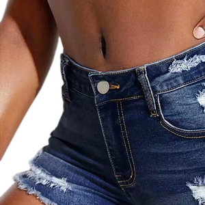 Nouvel Arrivage Short en jean pour femme à taille élastique réglable, style décontracté, taille haute, avec déchirures - Product Image 4