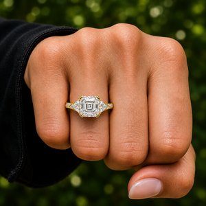 Anillo de Diamante Cultivado en Laboratorio con Corte Asscher, Oro Sólido de 14K, Piedras Laterales Trillón, Certificado IGI, DEF VVS, Anillo de Boda Clásico para Mujer, ODM - Product Image 2