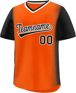 Maillot de baseball personnalisé en polyester sublimé, orange et noir, col en V, manches courtes, anti-transpiration, unisexe, pour équipe adulte, vêtements de sport - Product Image 1