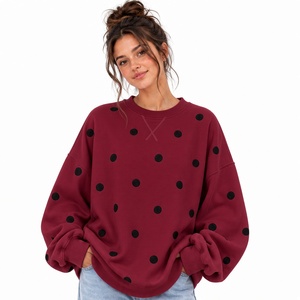 Sudadera Oversize de Mujer con Estampado de Puntos, Cuello Redondo, Hombros Caídos, Manga Larga, Tejida, Casual, para Otoño - Product Image 1