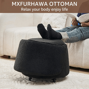 Black Velvet <b>Round</b> Storage Ottoman Footrest with Wheels Teddy Vanity <b>Stool</b> & Ottoman Product Category - Product Image 6