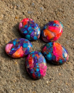 Cabochon ovale en huître rose naturel, pierre précieuse en vrac pour la fabrication de bijoux, vente en gros, irisé et poli - Product Image 6