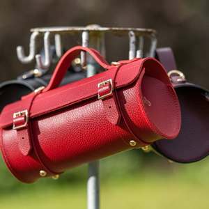 <b>Bowling</b> Style Genuine Leather Weekender Duffel Bag Zipper Closure Travel Durable Red - Product Image 4