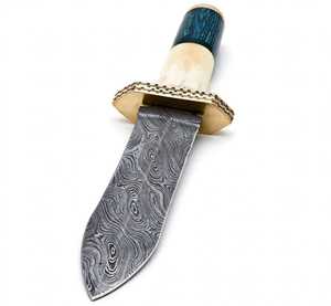 Couteau artisanal en acier Damas – Lame fixe, outil utilitaire et de collection avec manche en os et en bois - Product Image 5
