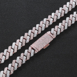 925 <b>Silver</b> Cuban Link <b>Chain</b> Necklace Lab-Grown Certified Diamond Two Tone Rose Gold Finish Iced Out Hip Hop Jewelry for <b>Men</b> - Product Image 3