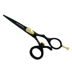 Ciseaux de coiffure professionnels noirs et dorés avec vis de réglage dorée, en acier inoxydable allemand de qualité supérieure, pour droitiers - Product Image 1