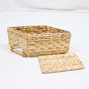 Panier de rangement pliable en jacinthe d'eau et fer, nouveau design, avec poignées en bois - Product Image 6