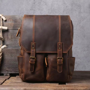 Slim <b>Waterproof</b> Leather Laptop <b>Backpack</b> Anti-Theft Vintage Rucksack Genuine Leather Travel Pack LBP-0407 - Product Image 1