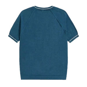 Custom Logo Men's Knitted <b>T</b>-<b>Shirt</b> Contrast Tipped Collar Ringer Tee <b>Raglan</b> Sleeve Cotton Knit Top Wholesale - Product Image 4