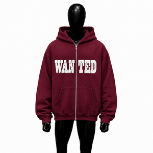 Sudadera con capucha oversize color granate para hombre, estilo streetwear, con estampado gráfico, hombros caídos, cremallera completa, informal y a la moda. - Product Image 1