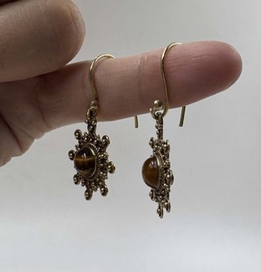 Natural Tiger Eye <b>Gold</b> Plated Brass <b>Earrings</b> Handmade Gemstone <b>Dangle</b> Drop <b>Earrings</b> Fashion Statement Jewelry for Women - Product Image 4