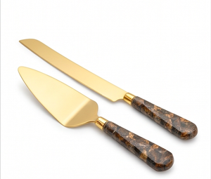 Gold Cake Server <b>Set</b> With Premium Red Design Handle 2 Piece Non Stick Metal Cake Knife And Spatula For Cake Serving And Hotel - Product Image 1