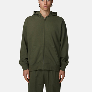 Sudadera con Capucha y Cierre de Cremallera para Hombre, Color Verde Oliva, Corte Regular, Informal, para Invierno, Diseño de Bolsillo de Color Sólido, 100% Algodón - Product Image 4