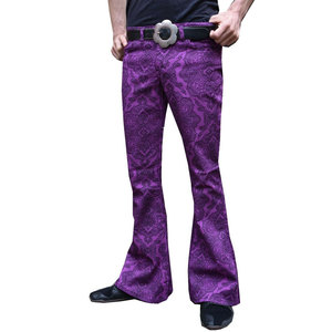 Pantalon évasé pour homme, imprimé floral violet, taille haute, fermeture boutonnée, décontracté, tissé - Product Image 1