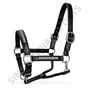 Genuine <b>Leather</b> Bling Horse <b>Halter</b> Crystal Studded Padded Headcollar with Adjustable Premium Equestrian Horse Tack Gear - Product Image 2