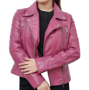 Venta superior Chaqueta de cuero auténtico estilo motorista para mujer Cuello de solapa Cremallera Forro de viscosa transpirable Fábrica directa al por mayor Sialkot - Product Image 1