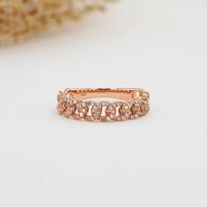 Solid Gold Diamond Pave Cuban Curb Link Wedding Band <b>Stack</b> <b>Ring</b> - Product Image 6