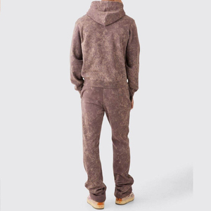 Custom 3D Embossed <b>Pullover</b> Hoodie Wide Leg Trousers 2 Pieces Cotton Blend Relaxed <b>Men's</b> Textured Tracksuit Set - Product Image 2