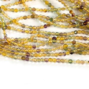 Cuentas redondas microfacetadas de fluorita amarilla natural de 2 mm, cuentas de piedras preciosas sueltas con corte de diamante, cuentas de fluorita amarilla para la fabricación de joyería. - Product Image 3