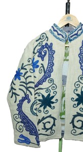 Hand Embroidered Floral Cotton <b>Jacket</b> <b>Women</b> Mandarin Collar Full Sleeve Prairie Chic <b>Spring</b> Boho Style Open Front Coat - Product Image 2