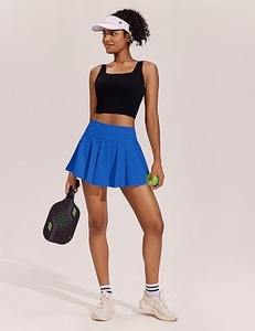 Haut de tennis blanc sans dos pour femme, jupe bleue, sans manches, ajusté, respirant, en polyester, vêtements de sport d'été - Product Image 3