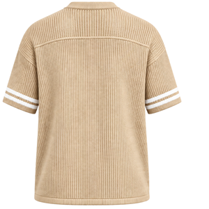 Camiseta Deportiva Beige Personalizada de Punto con Cuello en V, Manga Corta, Rayas, Transpirable, Holgada, Uniforme de Equipo Informal, Ropa al por Mayor - Product Image 2