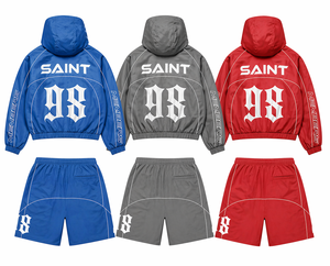 Custom Women Sport Tracksuit Set <b>Red</b> <b>Crop</b> Jacket and Shorts Two Piece Fitness Streetwear Outfit Wholesale - Product Image 2