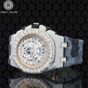 Montre de luxe pour homme Charm Jewells en acier inoxydable, boîtier de 40 mm, mouvement mécanique, accents de diamants, bracelet en cuir, étanche 10 bars - Product Image 5