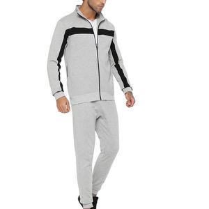 Survêtement gris clair pour homme, manches longues, fermeture éclair, décontracté, pour l'automne, avec poches latérales, coupe classique, design color block - Product Image 3