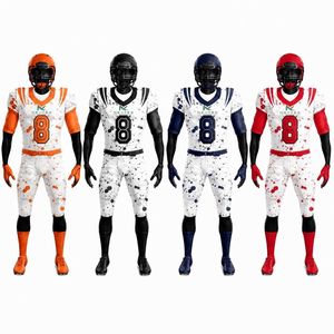 Custom Mens <b>Paint</b> Splatter Football Uniform <b>Set</b> Sublimation Twill Number Zipper Padded Jersey Compression Pants Team Kit - Product Image 1