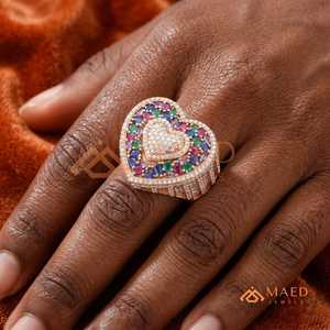 Anillo de Moissanita Multicolor con Corte de Corazón en Oro Rosa, Anillo de Lujo Estilo Hip Hop para Mujer, Joyería de Moda, Regalo - Product Image 4