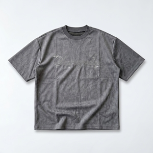 T-shirt à manches courtes surdimensionné brodé Snowgrace pour homme, décontracté, en tricot, col rond, motif de lettres sur le devant, gris - Product Image 1