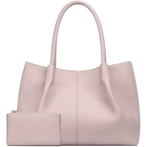 Ensemble de sacs à main de luxe pour femmes en cuir de vachette avec finition grainée douce, longues poignées élégantes et pochette zippée pratique - Product Image 2