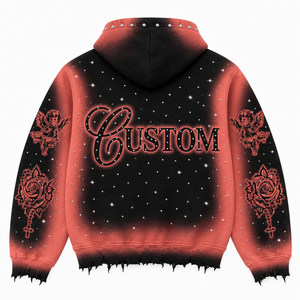 Sudadera con Capucha Personalizada de Gran Tamaño con Pedrería, de Felpa de Poliéster/Algodón, con Estampado Gótico, Cierre de Cremallera, Unisex, Estilo Urbano, con Serigrafía - Product Image 2