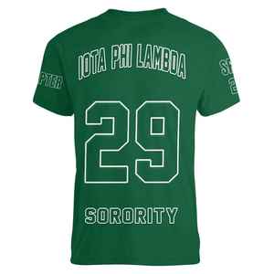 Iota Phi Lambda Custom V Neck T Shirt Emerald Green Sorority Tee Chapter Number Back Print Personalized Style Womens Fit Gift - Product Image 2