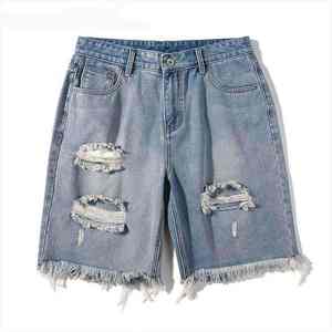 Shorts de Mezclilla Casuales de Alta Calidad para Hombre, Diseño Personalizado, Estilo Urbano, Desgastado, con Ribetes, Transpirables y de Secado Rápido - Product Image 4