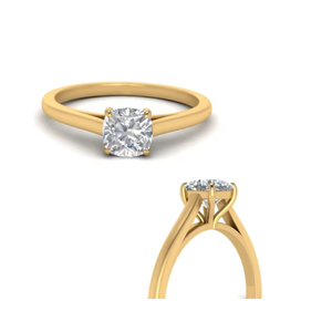 14K Yellow Gold <b>Cushion</b> Cut SI Clarity Solitaire Diamond Engagement Ring | Classic Elegant Wedding Jewelry <b>for</b> Women Gift Design - Product Image 2
