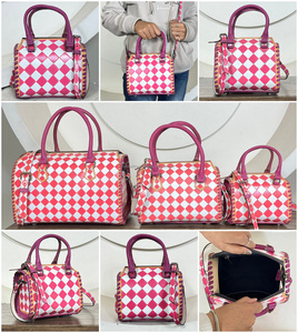 Premium Handcrafted <b>Tooled</b> Checkered Leather <b>Small</b> Speedy Travel Duffel Bags New Luxury Genuine Leather Compact Women's Handbag - Product Image 3