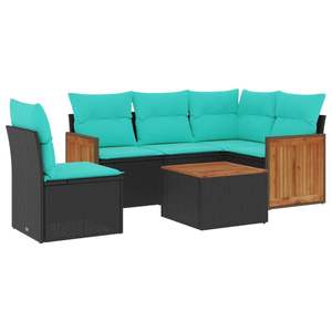 Juego de sofás de jardín de ratán sintético negro de 6 piezas con cojines, colección de muebles de patio - Product Image 2