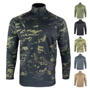 Chemise de performance tactique pour homme à séchage rapide, camouflage, col zippé 1/4, manches longues, respirante, anti-humidité, pour activités de plein air - Product Image 1