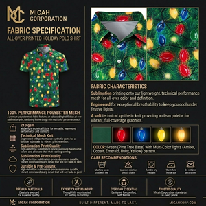 Micah Corporation Sublimated Festive Golf Polo Christmas <b>Tree</b> and <b>Lights</b> Pattern Shirt Breathable Quick Dry - Product Image 6