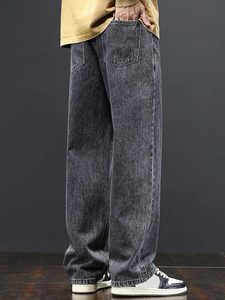 Pantalon en jean gris foncé pour homme, coupe ample, jambe large, 100 % coton, écologique, taille mi-haute, décontracté, nouvelle collection - Product Image 2