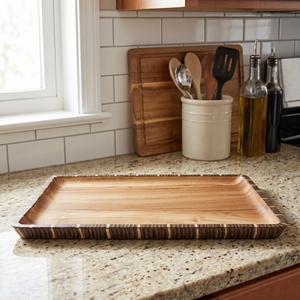 Food Grade Suar Wood With Dark Coconut Shell Inlay <b>Large</b> Square Serving Tray Light Brown Forty And Thirty Centimeters Fine Decor - Product Image 3