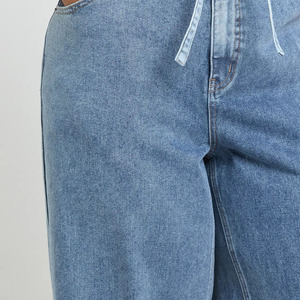 Pantalones vaqueros de mezclilla de cintura alta y pierna ancha para mujer, estilo casual, talla grande, con cordones delanteros, de algodón suave, largos, los más vendidos. - Product Image 4