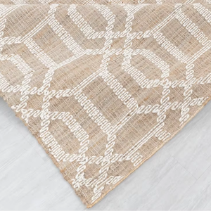 Tapis Kilim en laine tissé à la main, motif géométrique naturel brun terreux et blanc |   Modernes, écologiques, adaptés aux animaux de compagnie, antidérapants - Product Image 1